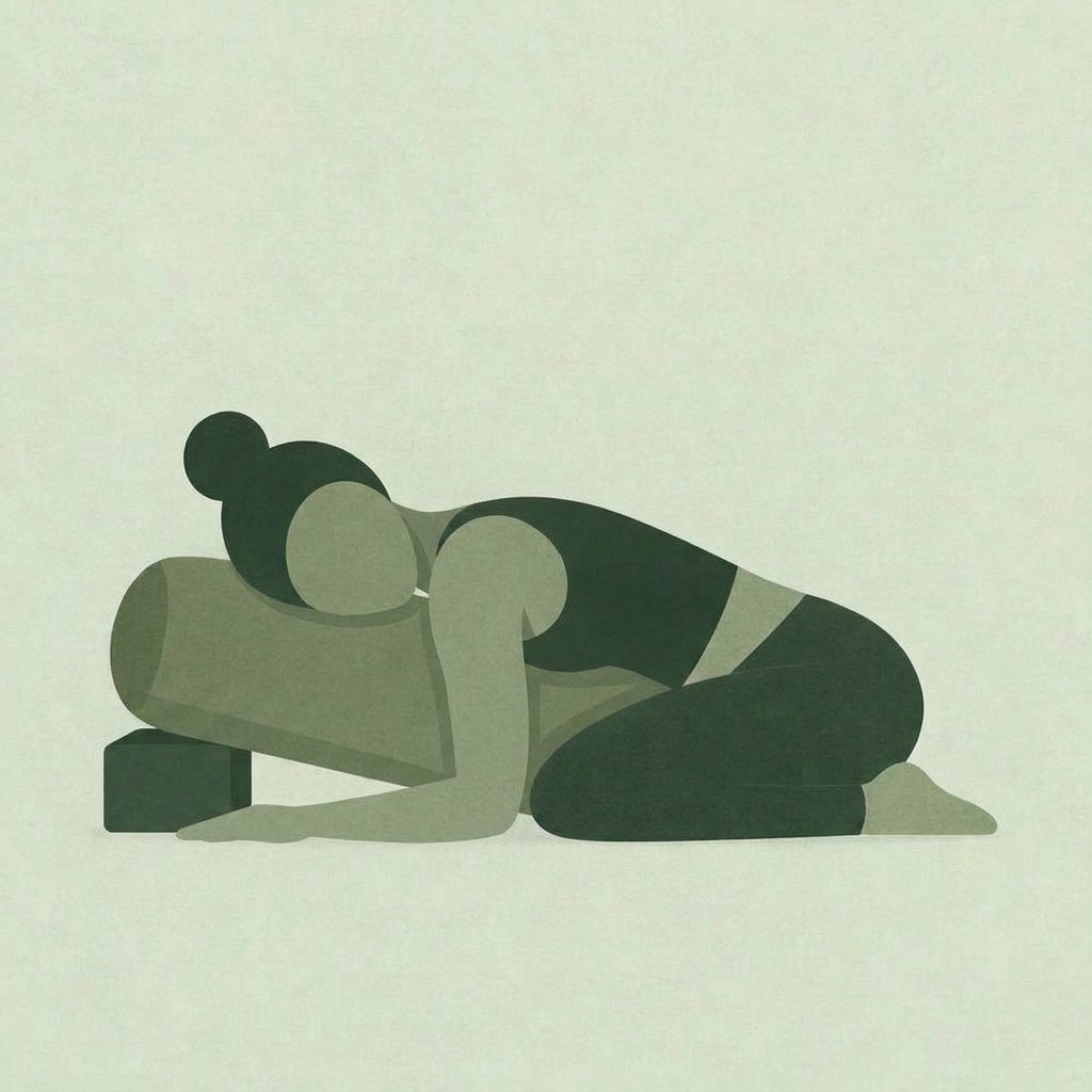Illustration av en person i vilande yogaposition